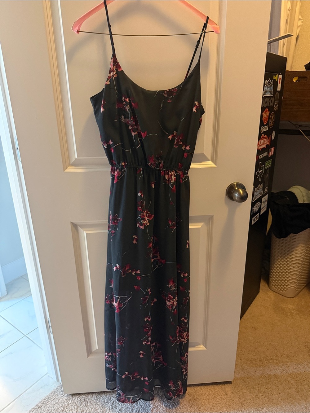 Black Swan Black Maxi Dress with Pink Floral Print